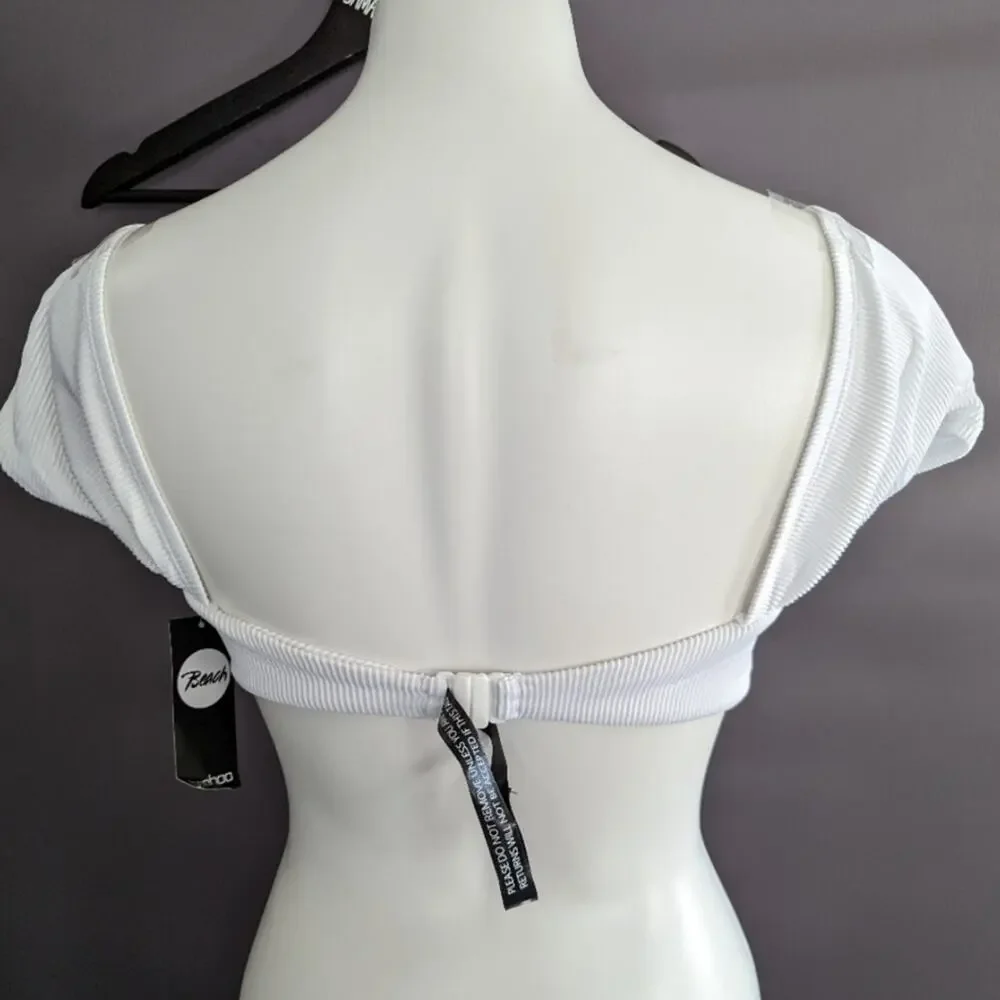 Boohoo Twist Front Rib White Bikini Crop Top sz 8 New
